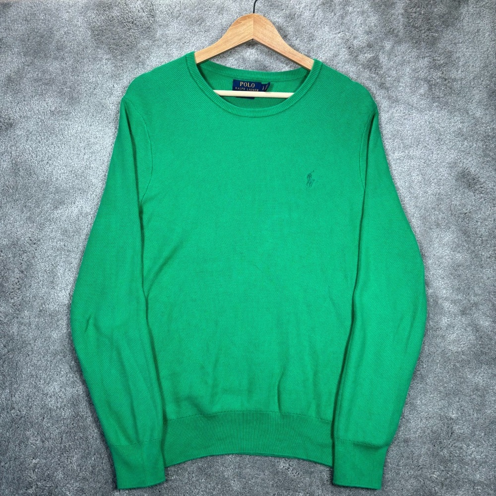 Polo Ralph Lauren Sweater Mens Small Green Pima Cotton Textured Knit Crewneck